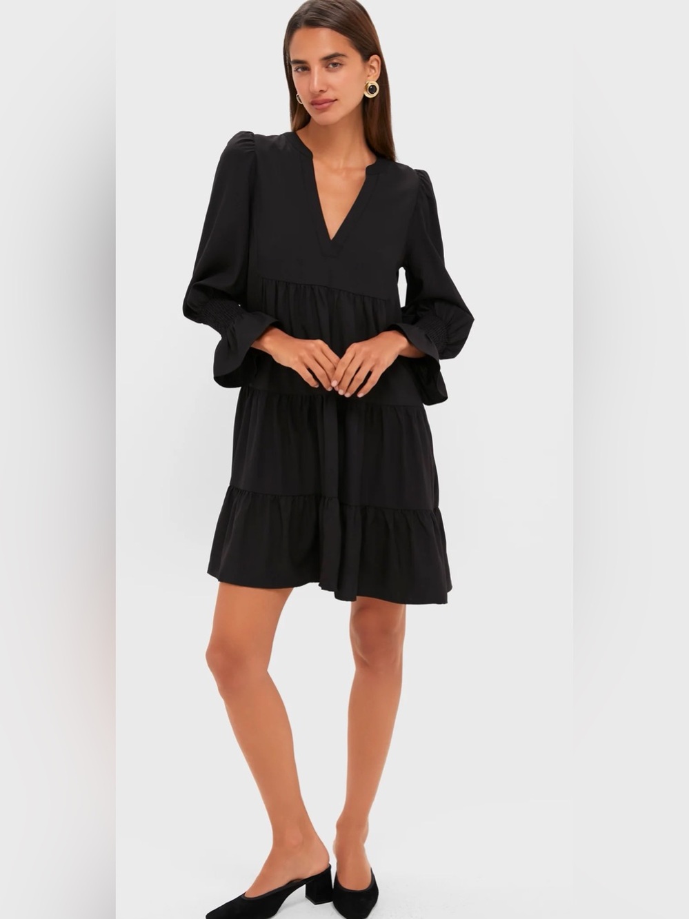 Tuckernuck Black Crepe Kenzo Dress XL Pomander Long Sleeve Ruffle Mini NWT $98